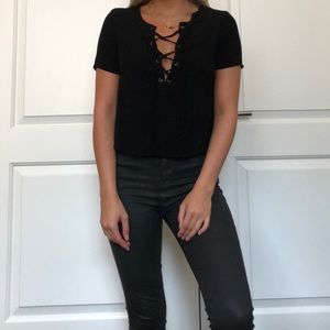 Black Lace-Up Crop